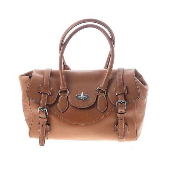 Ralph Lauren Leather Ricky Satchel Doctors Bag Brown Silver Turn Lock - Picture 2 of 14